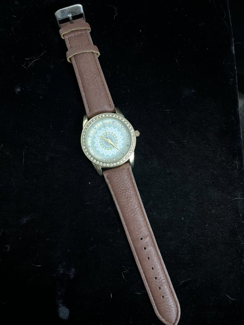 Jessica Carlyle Mandala Rhinestone Watch Brown Leather New Battery
